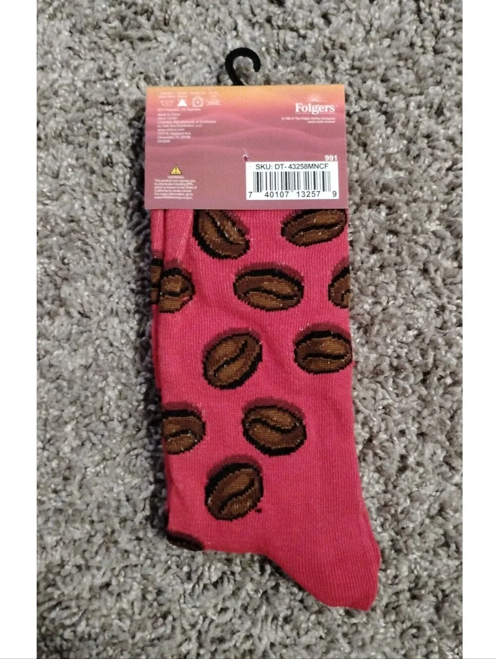 New Folgers Coffee Men's Crew Socks (Size 6-12) - Red Coffee Bean Novelty Socks